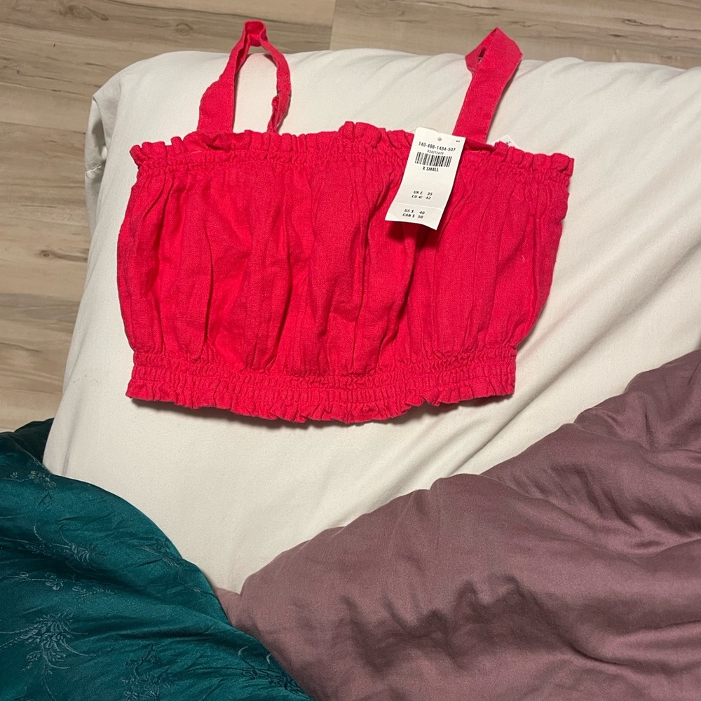 Abercrombie NWT Pink Ruched Linen/ Cotton Blend Crop Top